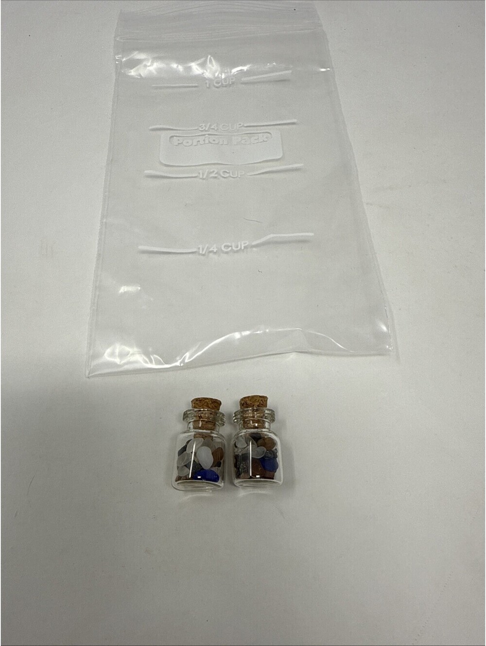 2 Tiny Glass Bottles With Corks With Tiny Seaglass